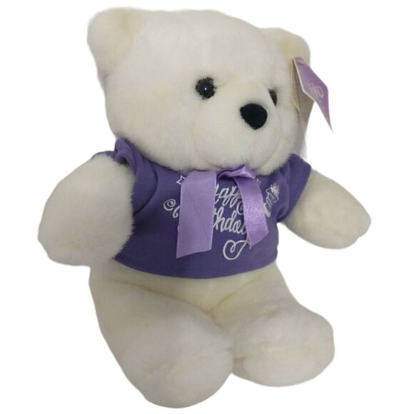 Happy Birthday Teddy Bear Plush Oshko Purple White Polar Stuffed Animal Soft Tag - Picture 3 of 16